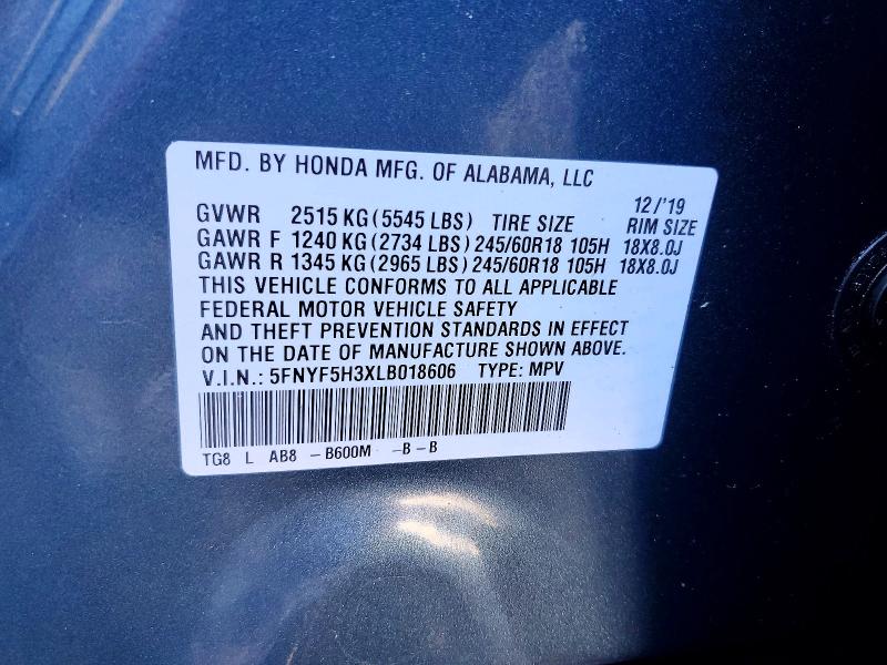 Aukcja sprzedaży 2020 Honda Pilot, vin: 5FNYF5H3XLB018606, numer aukcji: 63578296