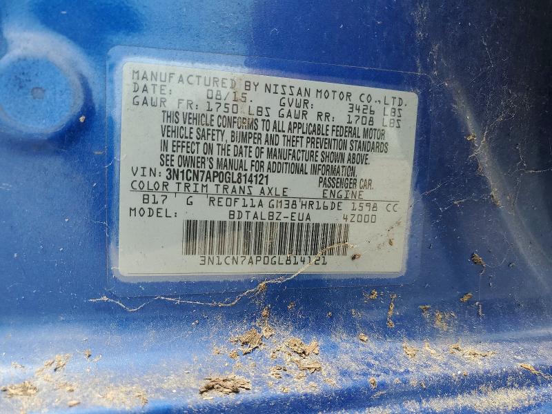 Продаж на аукціоні авто 2016 Nissan Versa, vin: 3N1CN7AP0GL814121, номер лоту: 60141226