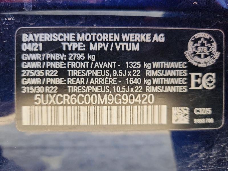 2021 Bmw X5 მანქანა იყიდება აუქციონზე, vin: 5UXCR6C00M9G90420, აუქციონის ნომერი: 62784996