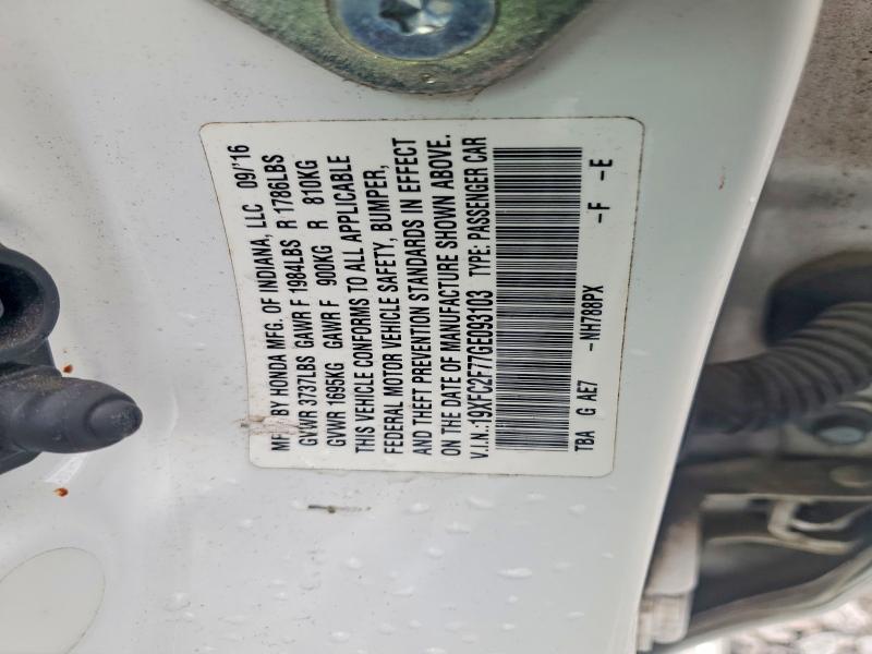 Продажа на аукционе авто 2016 Honda Civic, vin: 19XFC2F77GE093103, номер лота: 62522216