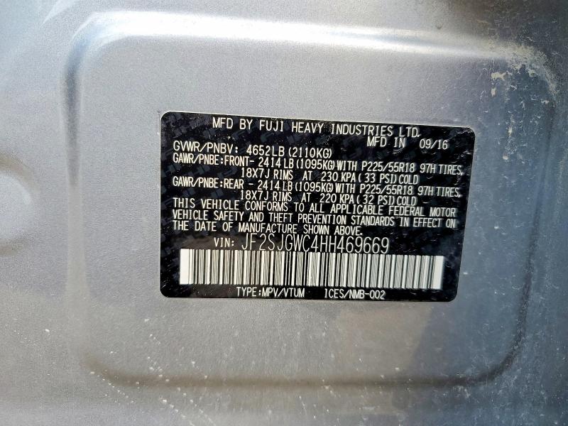 Продаж на аукціоні авто 2017 Subaru Forester, vin: JF2SJGWC4HH469669, номер лоту: 62135646