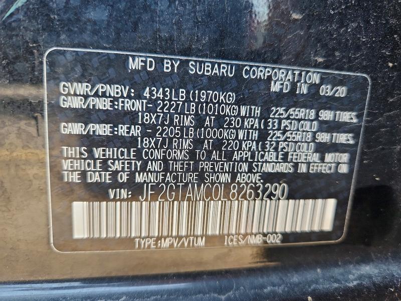 Aukcja sprzedaży 2020 Subaru Crosstrek, vin: JF2GTAMC0L8263290, numer aukcji: 59608566