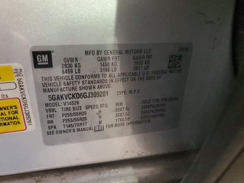 60861606 :رقم المزاد ، 5GAKVCKD6GJ309201 vin ، 2016 Buick Enclave مزاد بيع