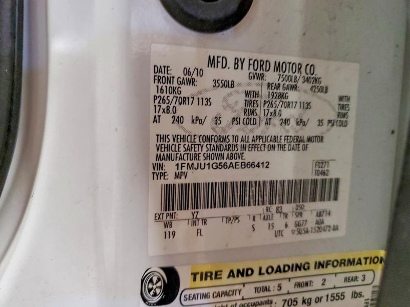 2010 Ford Expedition მანქანა იყიდება აუქციონზე, vin: 1FMJU1G56AEB66412, აუქციონის ნომერი: 61889516
