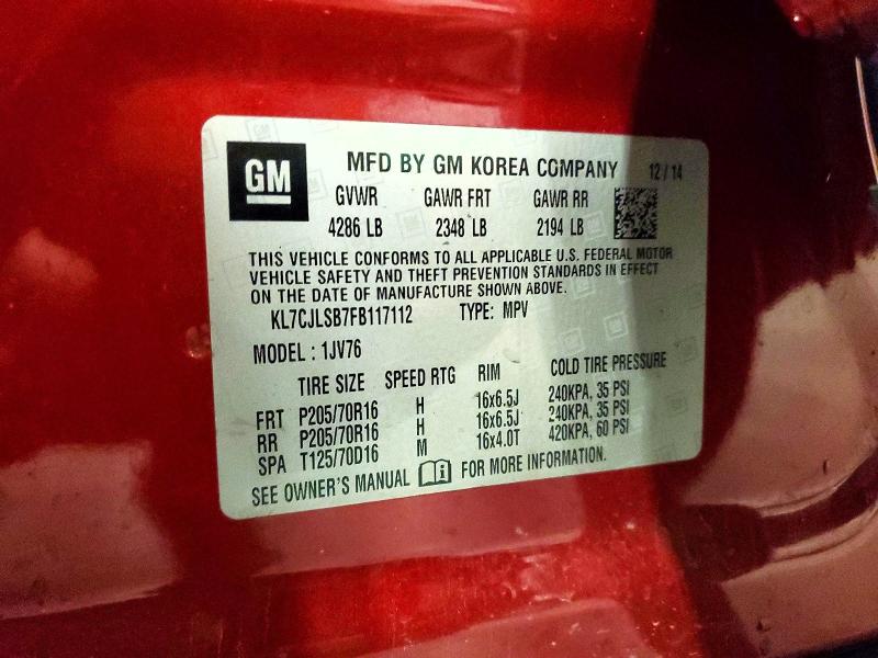 60017786 :رقم المزاد ، KL7CJLSB7FB117112 vin ، 2015 Chevrolet Trax مزاد بيع