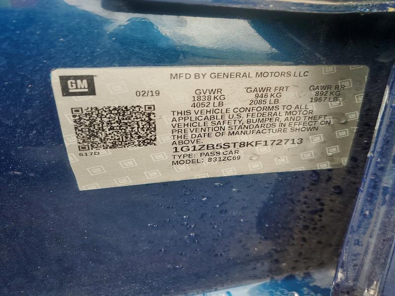 60993966 :رقم المزاد ، 1G1ZB5ST8KF172713 vin ، 2019 Chevrolet Malibu مزاد بيع