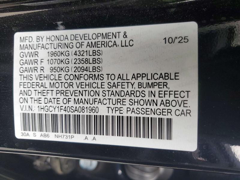 Продаж на аукціоні авто 2025 Honda Accord, vin: 1HGCY1F40SA081960, номер лоту: 60840586