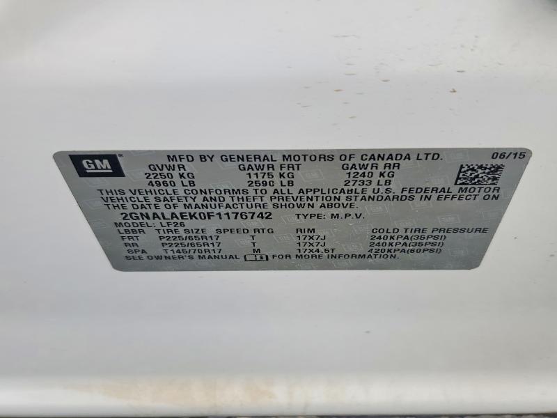 Продажа на аукционе авто 2015 Chevrolet Equinox, vin: 2GNALAEK0F1176742, номер лота: 59890916