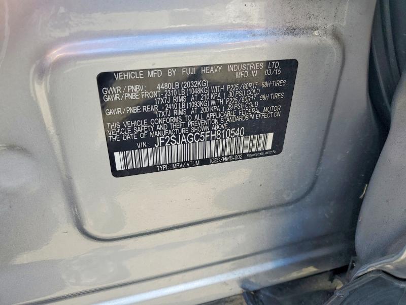 2015 Subaru Forester მანქანა იყიდება აუქციონზე, vin: JF2SJAGC5FH810540, აუქციონის ნომერი: 60064336