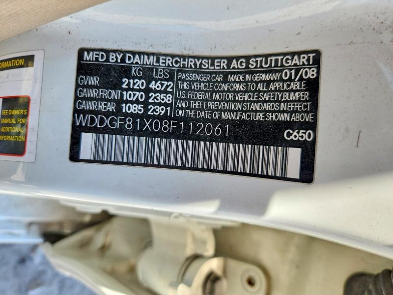 59645946 :رقم المزاد ، WDDGF81X08F112061 vin ، 2008 Mercedes-benz C مزاد بيع