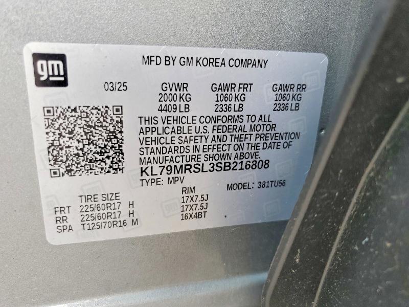2025 Chevrolet Trailblazer მანქანა იყიდება აუქციონზე, vin: KL79MRSL3SB216808, აუქციონის ნომერი: 73345355