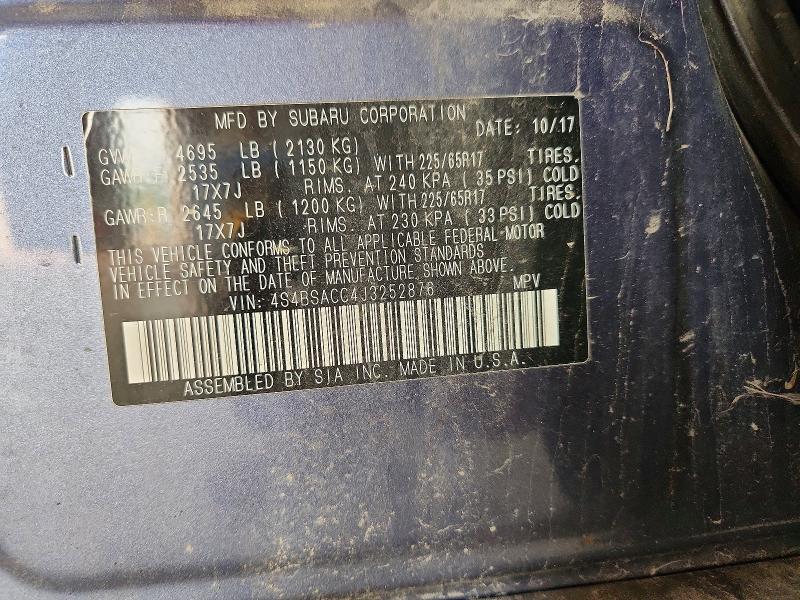 2018 Subaru Outback მანქანა იყიდება აუქციონზე, vin: 4S4BSACC4J3252876, აუქციონის ნომერი: 61365646