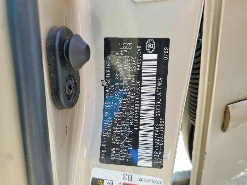 62350546 :رقم المزاد ، 4T1BK36B88U309096 vin ، 2008 Toyota Avalon مزاد بيع