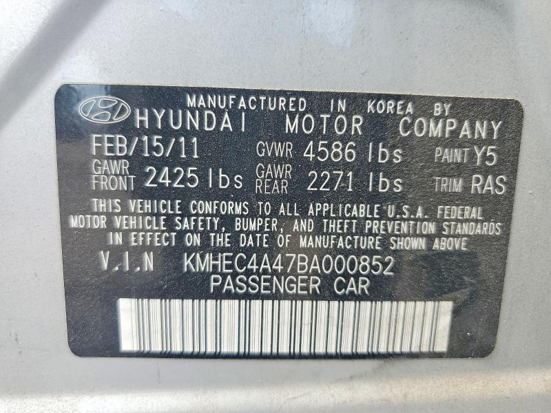 Aukcja sprzedaży 2011 Hyundai Sonata, vin: KMHEC4A47BA000852, numer aukcji: 61977996