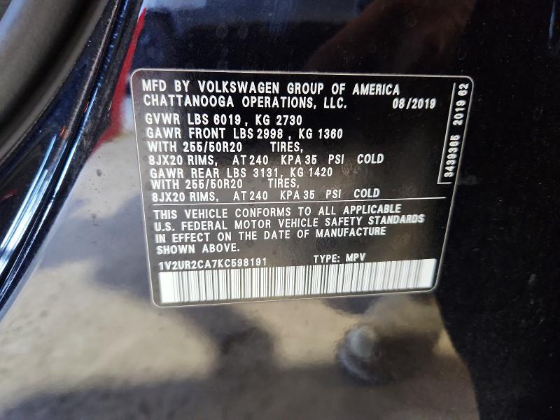 Продажа на аукционе авто 2019 Volkswagen Atlas, vin: 1V2UR2CA7KC598191, номер лота: 61924786
