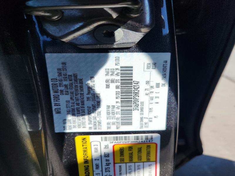 Aukcja sprzedaży 2017 Ford Fusion, vin: 3FA6P0VP3HR242147, numer aukcji: 63177836