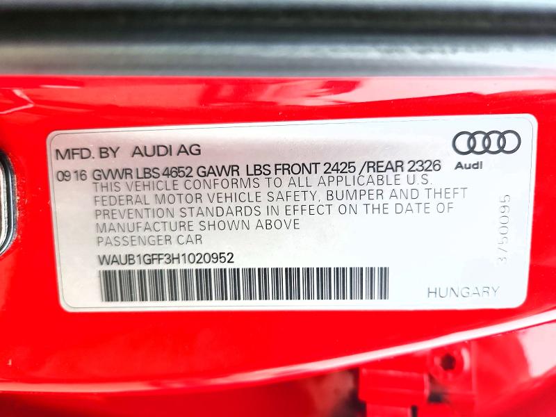 Продажа на аукционе авто 2017 Audi S3, vin: WAUB1GFF3H1020952, номер лота: 62103336