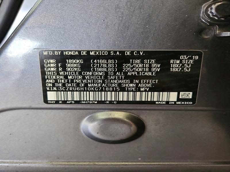 62635436 :رقم المزاد ، 3CZRU6H10KG718815 vin ، 2019 Honda Hr-v مزاد بيع
