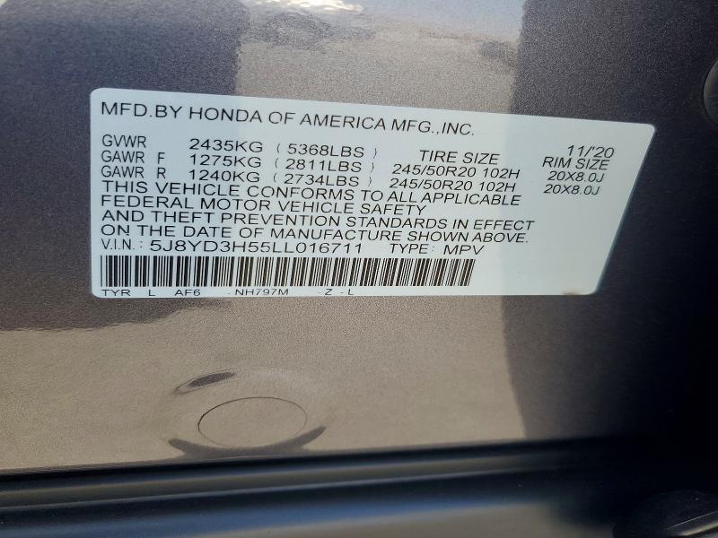 Aukcja sprzedaży 2020 Acura Mdx, vin: 5J8YD3H55LL016711, numer aukcji: 59163626
