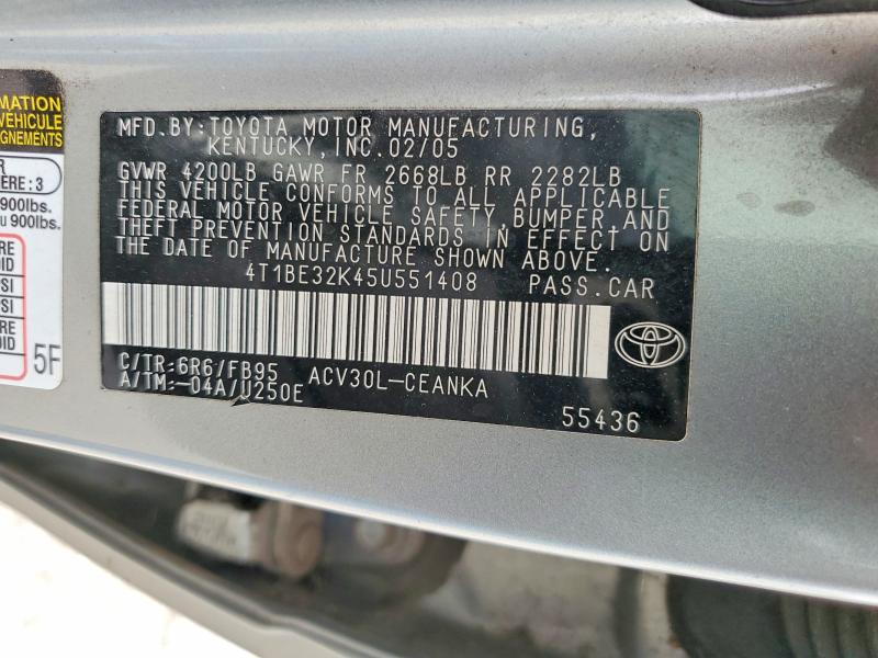 59644606 :رقم المزاد ، 4T1BE32K45U551408 vin ، 2005 Toyota Camry مزاد بيع