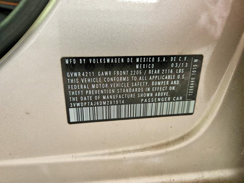 Aukcja sprzedaży 2013 Volkswagen Jetta, vin: 3VWDP7AJ6DM281914, numer aukcji: 62799746