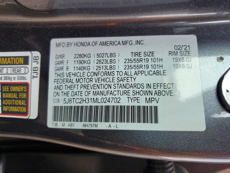 60403156 :رقم المزاد ، 5J8TC2H31ML024702 vin ، 2021 Acura Rdx مزاد بيع