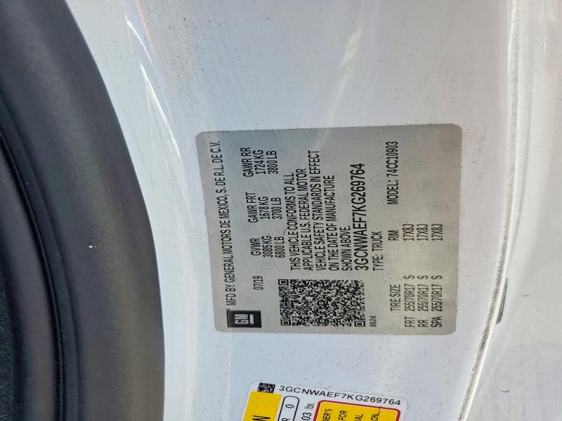 Продажа на аукционе авто 2019 Chevrolet Silverado, vin: 3GCNWAEF7KG269764, номер лота: 59702326