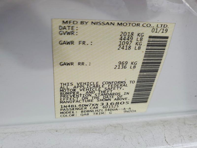 Aukcja sprzedaży 2019 Nissan Altima, vin: 1N4BL4DW7KN316805, numer aukcji: 62703256