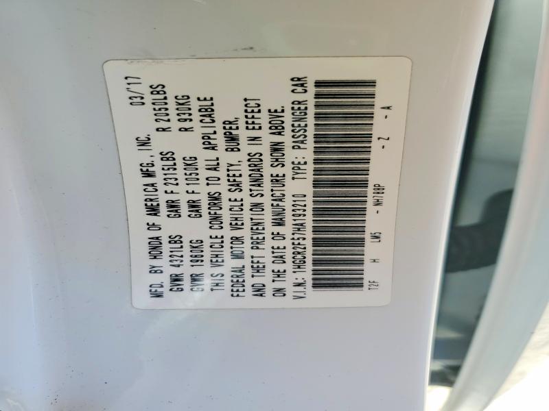 2017 Honda Accord მანქანა იყიდება აუქციონზე, vin: 1HGCR2F57HA193210, აუქციონის ნომერი: 62727036