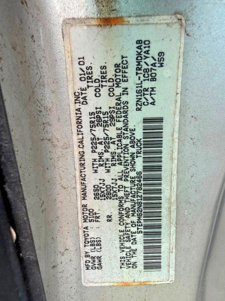 2001 Toyota Tacoma მანქანა იყიდება აუქციონზე, vin: 5TEPM62N812782466, აუქციონის ნომერი: 59988276