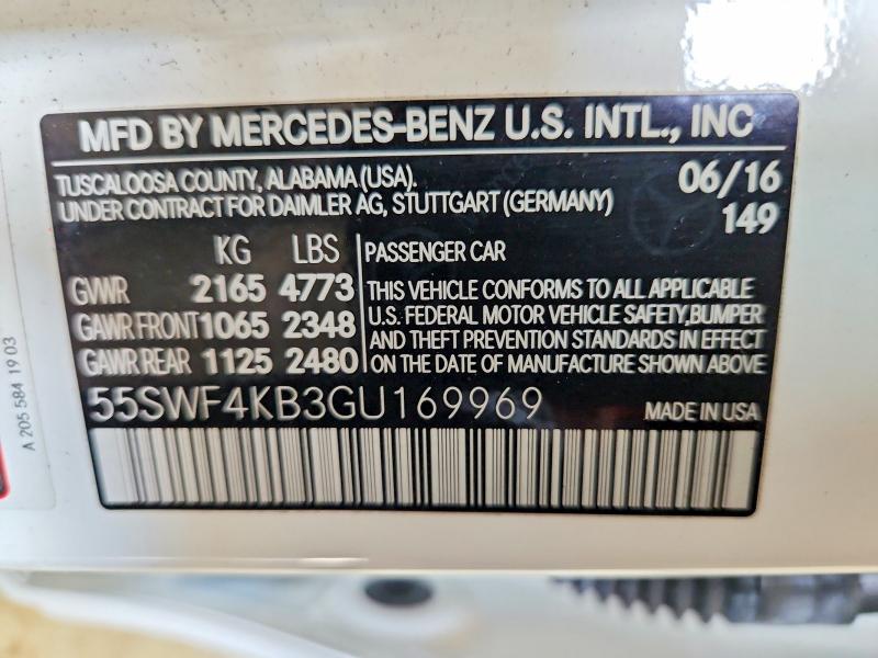 2016 Mercedes-benz C მანქანა იყიდება აუქციონზე, vin: 55SWF4KB3GU169969, აუქციონის ნომერი: 62989856