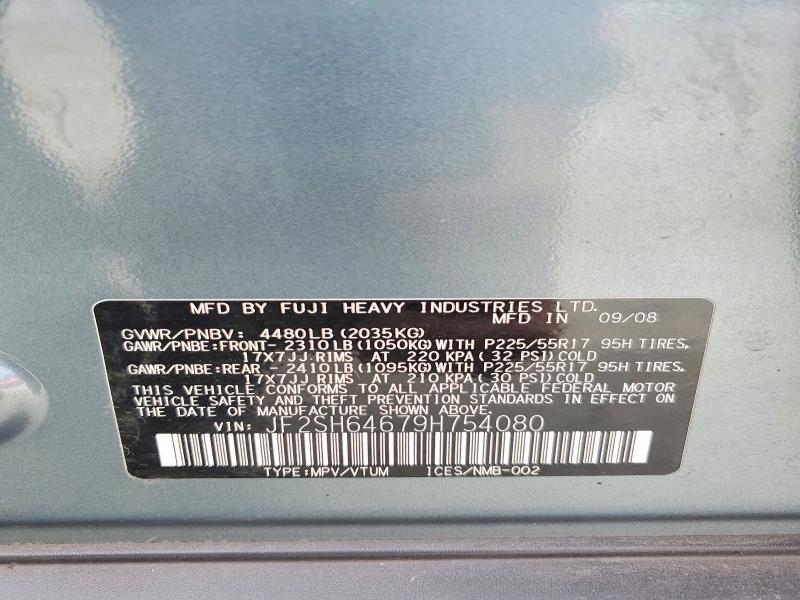 59538046 :رقم المزاد ، JF2SH64679H754080 vin ، 2009 Subaru Forester مزاد بيع