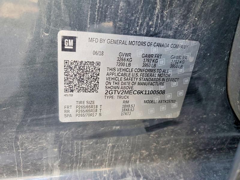 2019 Gmc Sierra Limited მანქანა იყიდება აუქციონზე, vin: 2GTV2MEC6K1100508, აუქციონის ნომერი: 60864336