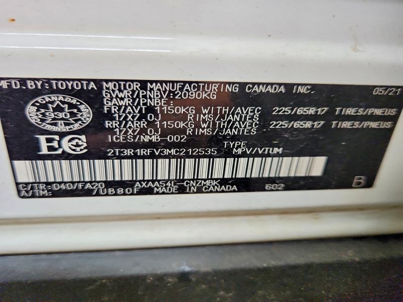 62811716 :رقم المزاد ، 2T3R1RFV3MC212535 vin ، 2021 Toyota Rav4 مزاد بيع