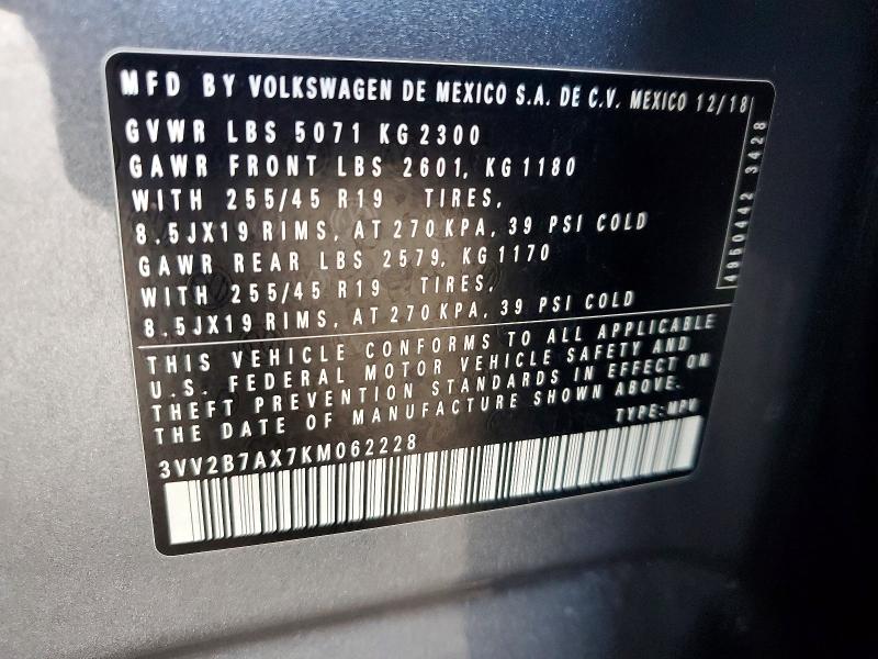 Продаж на аукціоні авто 2019 Volkswagen Tiguan, vin: 3VV2B7AX7KM062228, номер лоту: 61835736
