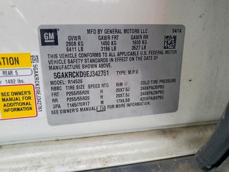 59684616 :رقم المزاد ، 5GAKRCKD9EJ342761 vin ، 2014 Buick Enclave مزاد بيع