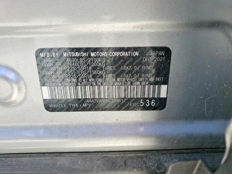 62005626 :رقم المزاد ، JA4ATVAA0NZ059417 vin ، 2022 Mitsubishi Eclipse Cross مزاد بيع