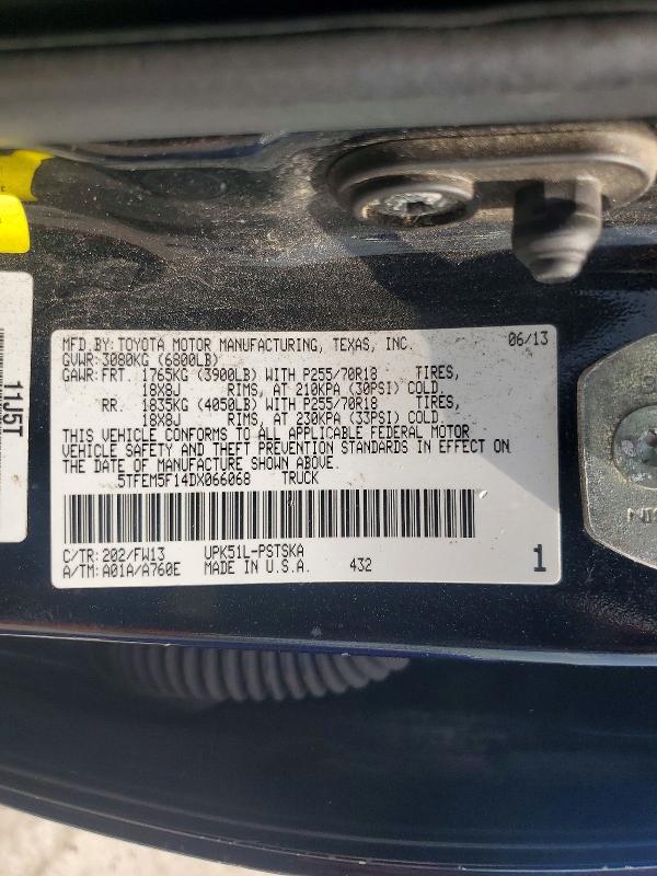 Продажа на аукционе авто 2013 Toyota Tundra, vin: 5TFEM5F14DX066068, номер лота: 59685956