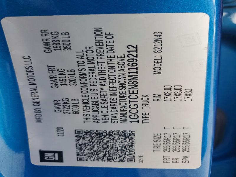 2021 Chevrolet Colorado მანქანა იყიდება აუქციონზე, vin: 1GCGTCEN8M1169212, აუქციონის ნომერი: 62590646