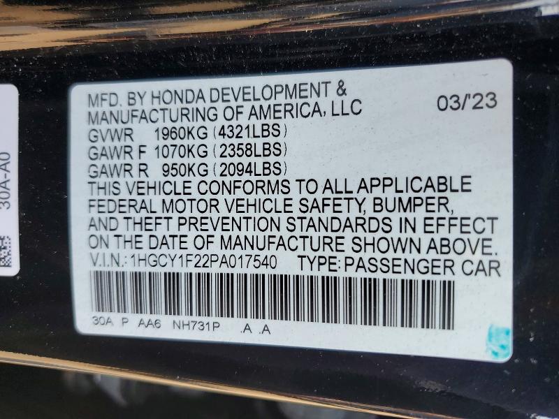 Продаж на аукціоні авто 2023 Honda Accord, vin: 1HGCY1F22PA017540, номер лоту: 60792036