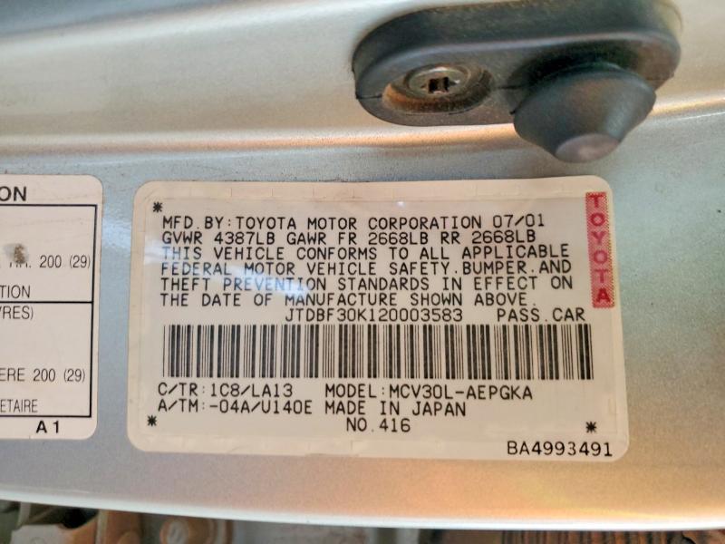 Aukcja sprzedaży 2002 Toyota Camry, vin: JTDBF30K120003583, numer aukcji: 59866056