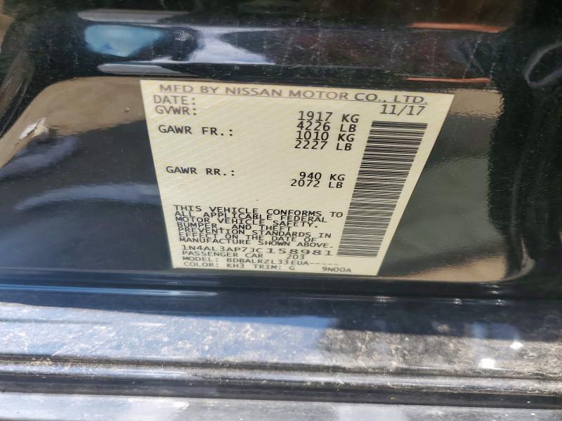 Продажа на аукционе авто 2018 Nissan Altima, vin: 1N4AL3AP7JC158981, номер лота: 62255076