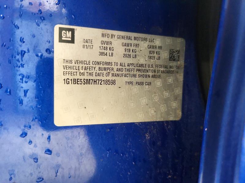 2017 Chevrolet Cruze მანქანა იყიდება აუქციონზე, vin: 1G1BE5SM7H7218598, აუქციონის ნომერი: 63357546