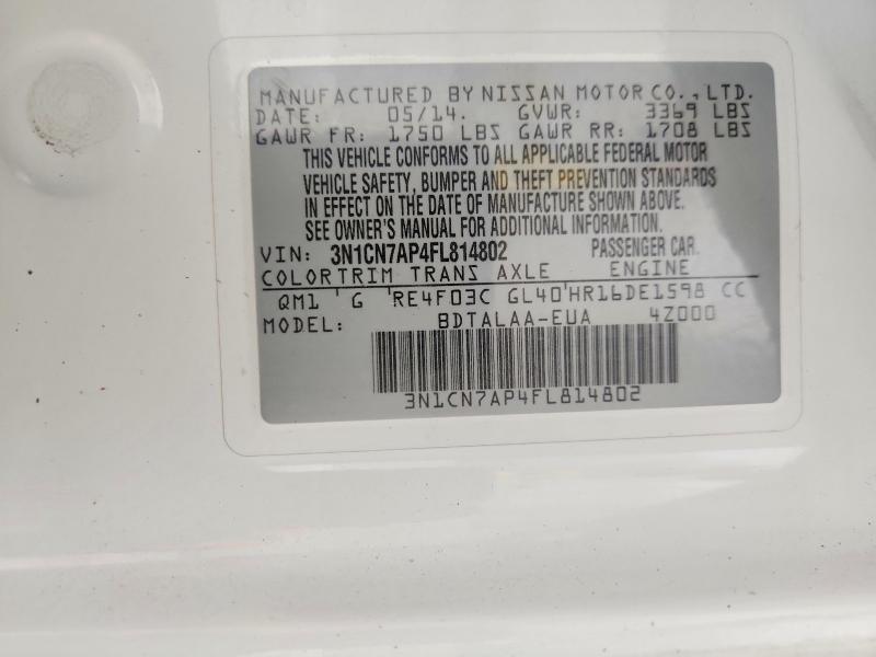 62723186 :رقم المزاد ، 3N1CN7AP4FL814802 vin ، 2015 Nissan Versa مزاد بيع