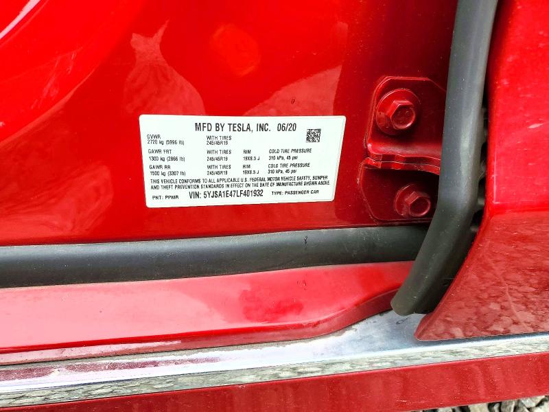 Aukcja sprzedaży 2020 Tesla Model S, vin: 5YJSA1E47LF401932, numer aukcji: 61768636