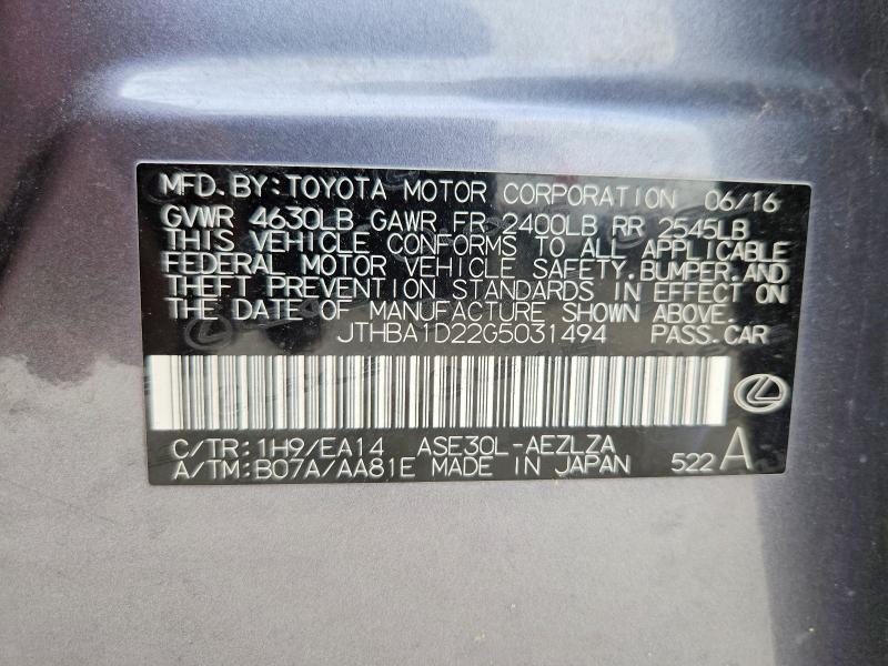 Aukcja sprzedaży 2016 Lexus Is, vin: JTHBA1D22G5031494, numer aukcji: 60883106