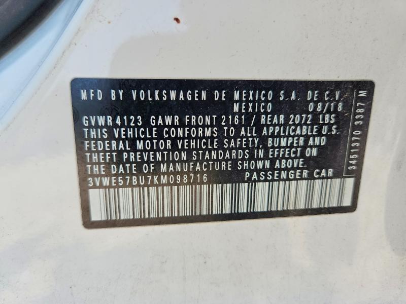 Продаж на аукціоні авто 2019 Volkswagen Jetta, vin: 3VWE57BU7KM098716, номер лоту: 61328996