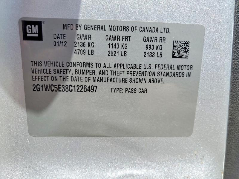 Aukcja sprzedaży 2012 Chevrolet Impala, vin: 2G1WC5E38C1226497, numer aukcji: 62564006