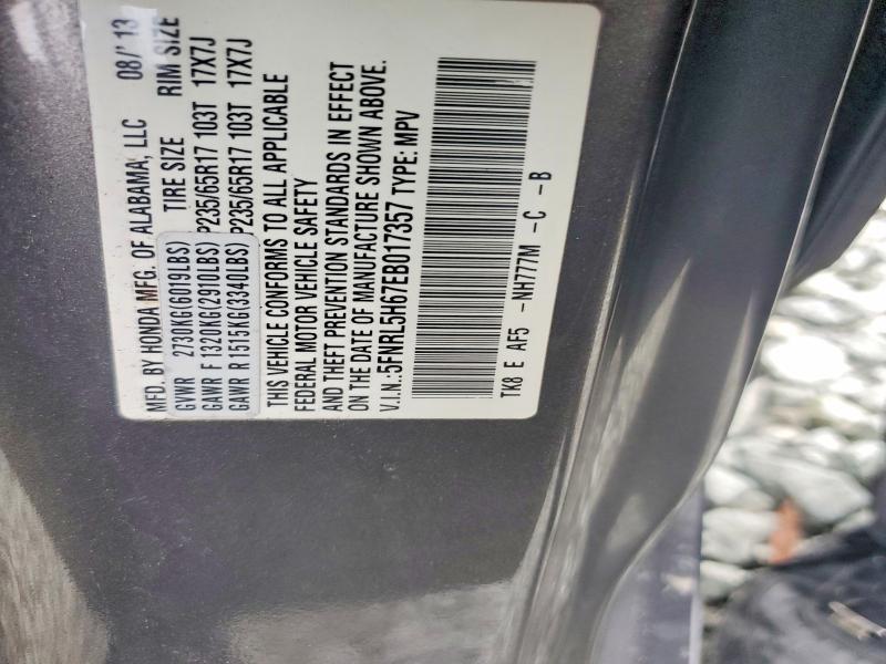 Aukcja sprzedaży 2014 Honda Odyssey, vin: 5FNRL5H67EB017357, numer aukcji: 62897076