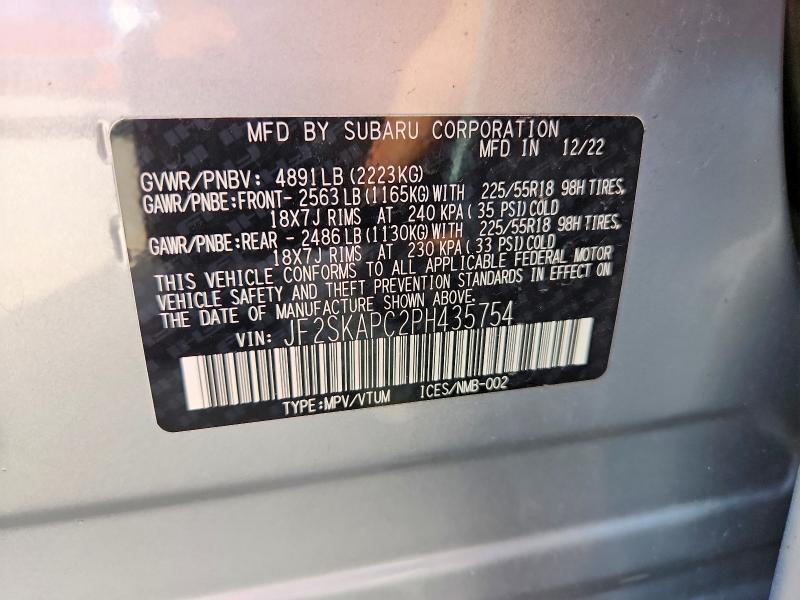 Aukcja sprzedaży 2023 Subaru Forester, vin: JF2SKAPC2PH435754, numer aukcji: 59606776